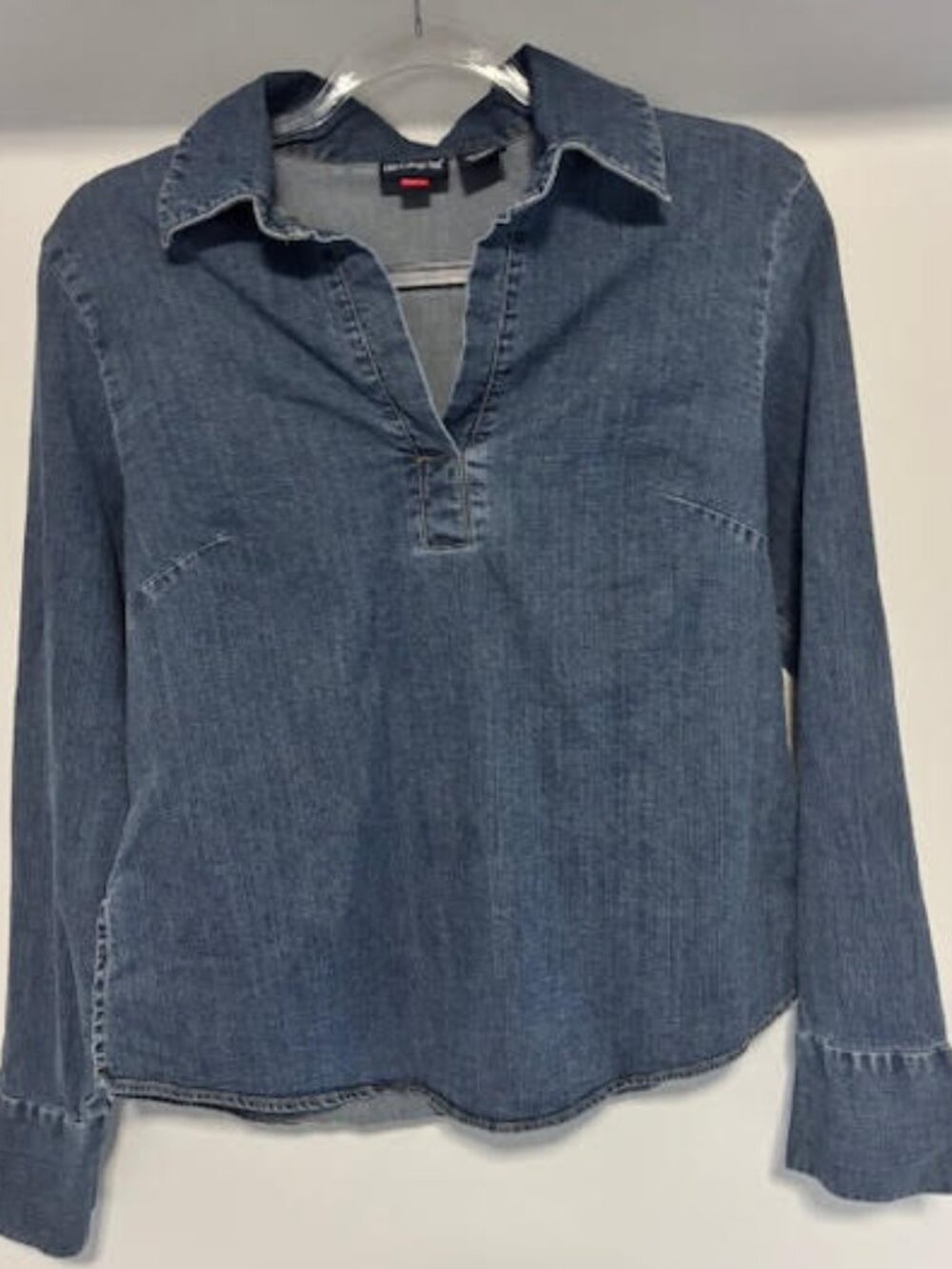 Vintage Y2K Old College Inn Stretch Denim Pullover Shirt Women Split V Neck L
